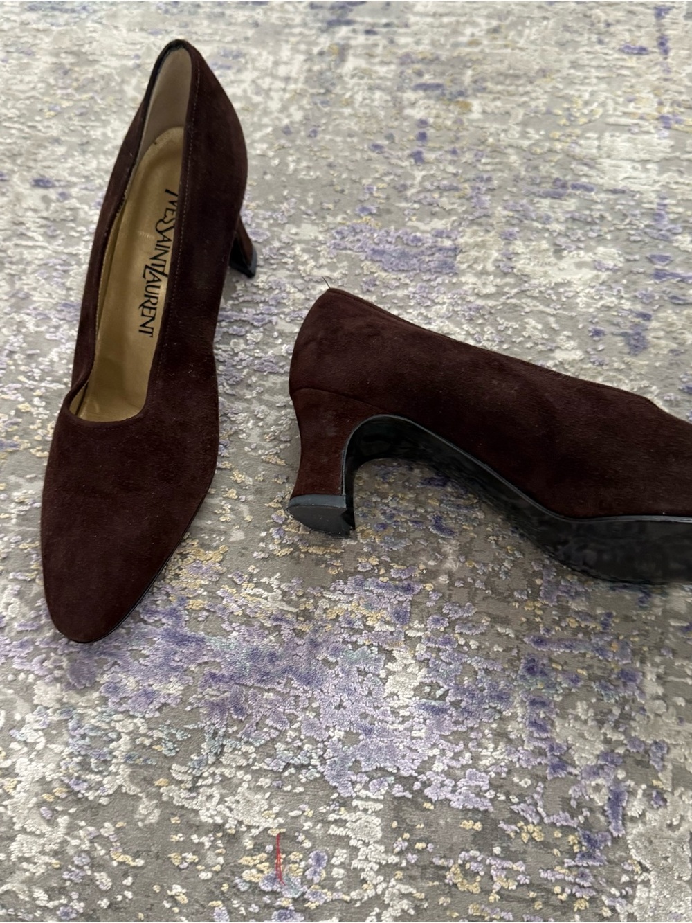 Vintage Yves Saint Laurent Suede Shoes Brown Heels Italy Luigi XV Almond toe - Picture 11 of 11
